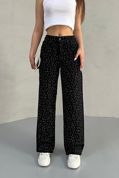 BİKELİFE Women's Black High Waist Mini Stone Lycra Straight Jeans