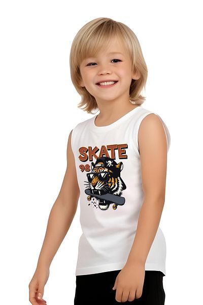 FYK KİDS Boy's Printed Zero Sleeve Skate Crunch Top-Bottom Suit