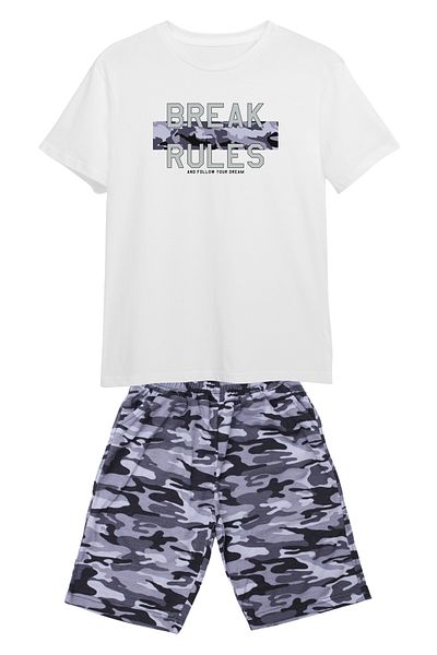 FYK KİDS Boy's Camouflage Patterned Capri-T-Shirt Bottom Top Set