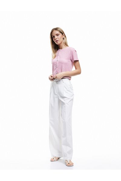 Koton Textured Button Short Sleeve Crew Neck Cardigan