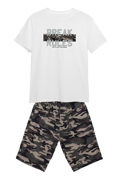 FYK KİDS Boy's Camouflage Patterned Capri-T-Shirt Bottom Top Set