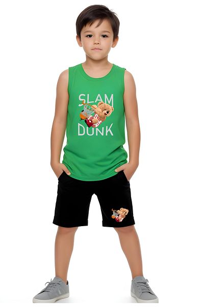 FYK KİDS Boy's Slam Dunk Printed Top-Bottom Kit