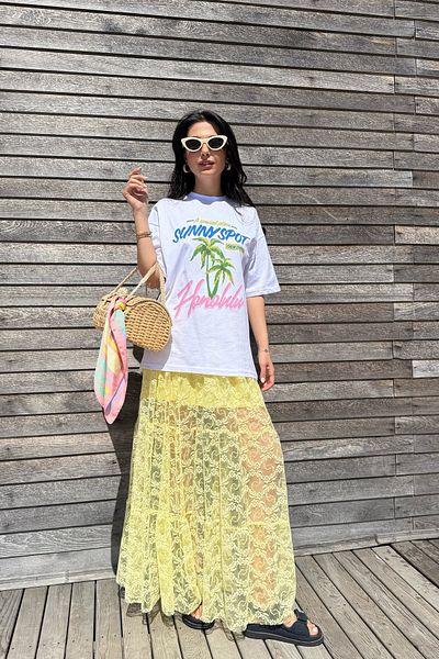 Seda Yalçın Atelier Κίτρινη φούστα με δαντέλα