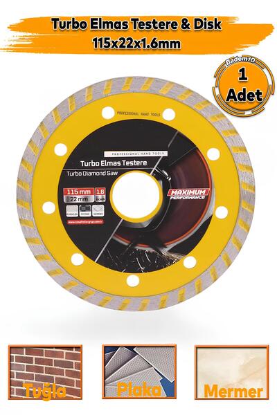 Badem10 115x22x1.5 mm Turbo Elmas Seramik İnşaat Mermer Porselen Fayans Granit Sulu Kuru Kesim Kesme Disk