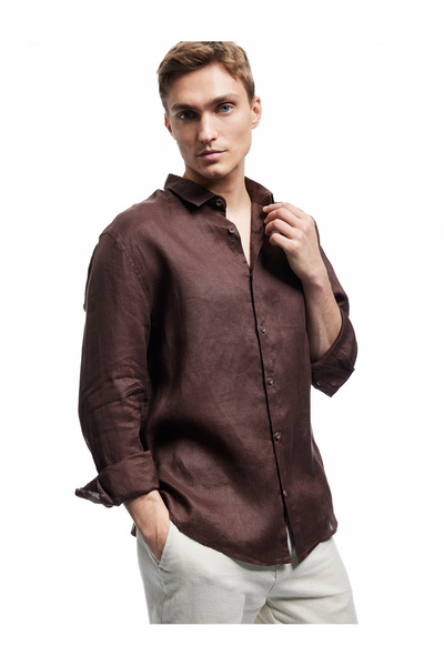 Koton Classic Collar Regular Fit Long Sleeve Linen Shirt