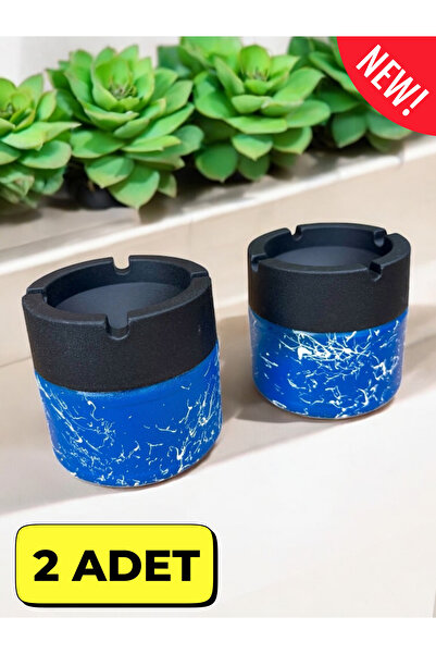 Mirvano 2 Adet Mavi Cam Kokusuz Küllük, Kokusuz Küllük, Cam Hazneli Küllük, Plastik Kapaklı Cam Küllük