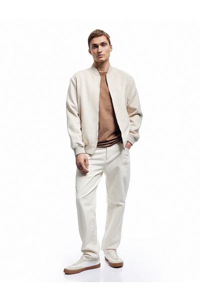 Koton College Collar Pocket Detailed Long Sleeve Faux Suede Bomber Jacket