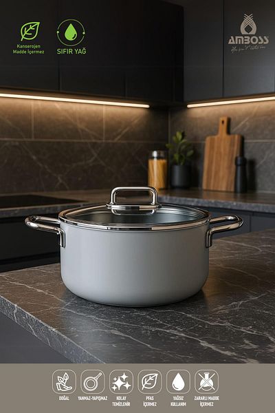 Amboss Sera Nova Ceramic Fireproof Non-Stick Deep Pot 20 cm – Gray
