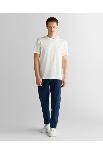 Gant Erkek Beyaz Regular Fit Bisiklet Yaka Logolu Logolu T-Shirt