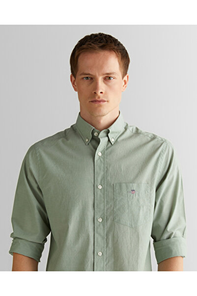 Gant Erkek Yeşil Regular Fit Düğmeli Yaka Poplin Gömlek