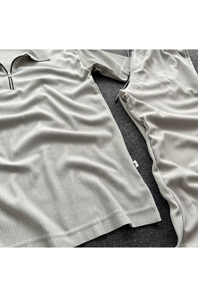 tetramoda Ribbed Half Zipper Polo Neck T-Shirt and Baggy Pants Set of 2