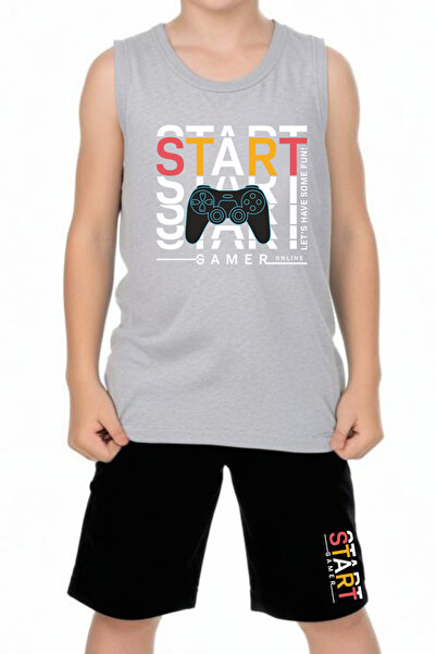 FYK KİDS Boy's Printed Zero Sleeve 06 Start Set Top-Bottom