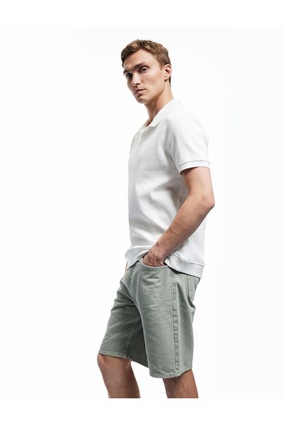 Koton Normal Waist Cotton Pocket Detailed Bermuda Loose Fit Jean Shorts