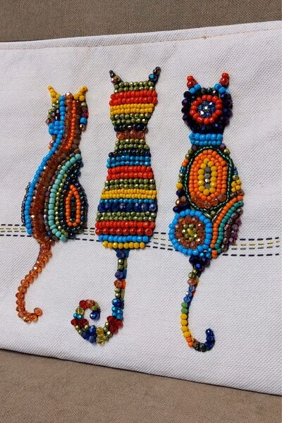 Uretti - Sümeyya 2589 1714 Ручна робота Етнічний візерунок з котиками, вишитий бісером - Зелена сумочка з китицями