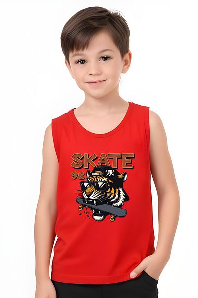FYK KİDS Boy's Printed Zero Sleeve Skate Crunch Top-Bottom Suit