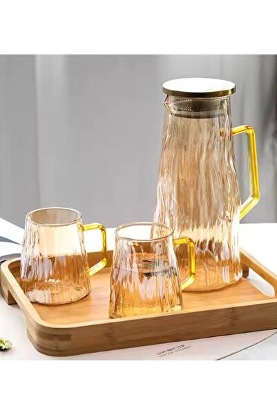 morponi Borosilikat Cam Sürahi Takım 2 Bardaklı Elio GOLD 1800 Ml