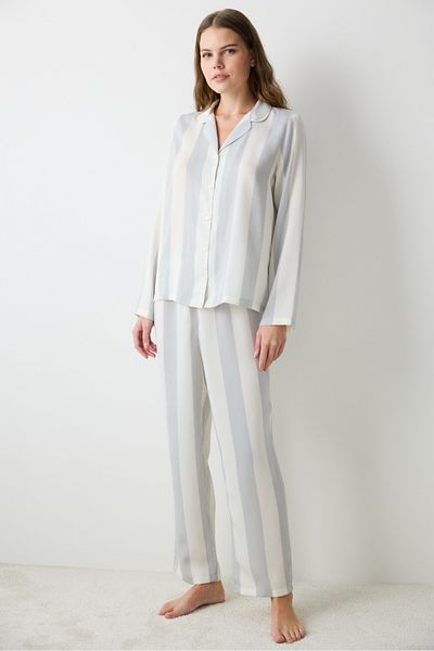 Penti Aria Satin Grey Mehrfarbiges Hemd-Hosen-Pyjama-Set