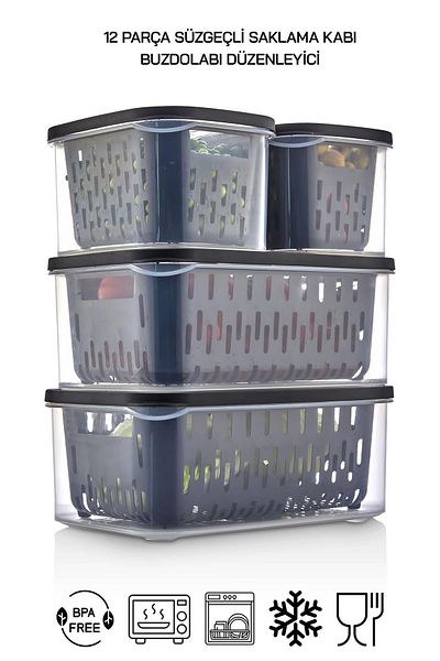 HOMENIVA 12 Piece Refrigerator Storage Set with Transparent Fresh Drainer