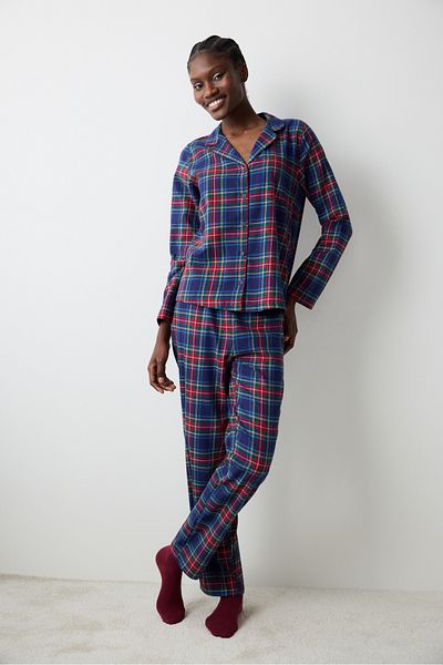 Penti Set de pijamale cu pantaloni cămașă albastră în carouri de la New York