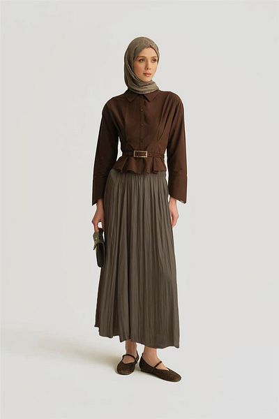 Armine Crinkled Satin Skirt 25Yh5601 Khaki