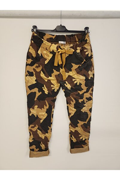 della moor Women's Camel Italian Varaklı Camouflage Pattern Trousers