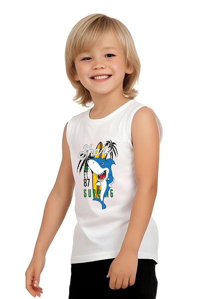 FYK KİDS Costum de sus și de jos SHARK SURFING cu mânecă zero imprimat pentru băiat