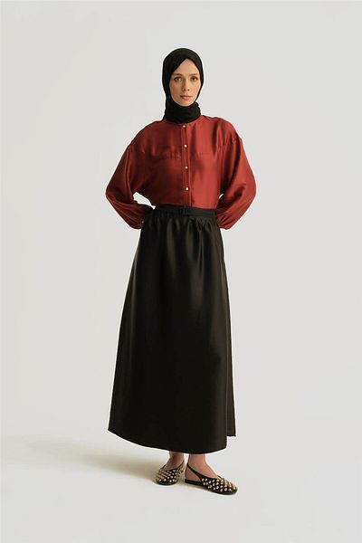 Armine Ribbed Satin Skirt 25Y1803 Black