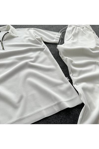 tetramoda Set of 2 Ribbed Half-Zip Polo Neck T-Shirt and Baggy Pants