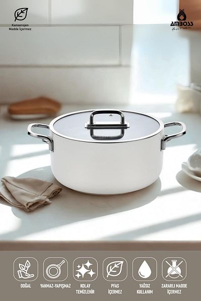 Amboss Sera Nova Ceramic Fireproof Non-Stick Deep Pot 20 cm – White
