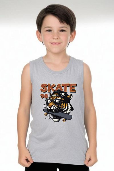 FYK KİDS Boy's Printed Zero Sleeve Skate Crunch Top-Bottom Suit