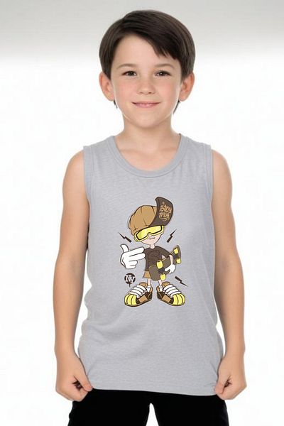 FYK KİDS Boy's Printed Zero Sleeve Skateboarding Top-Bottom Suit