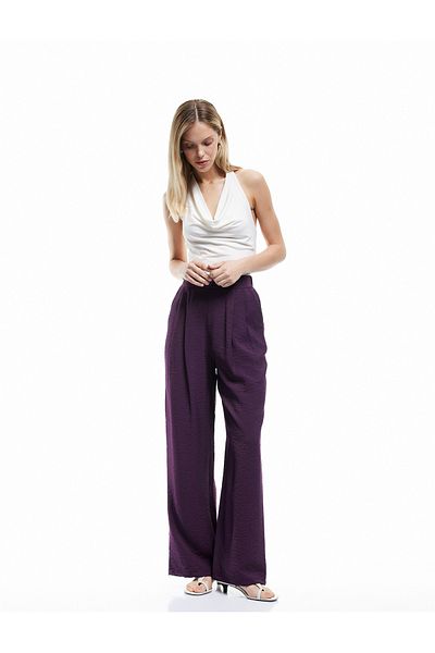 Koton Viscose Pleated Pocket High Waist Palazzo Trousers