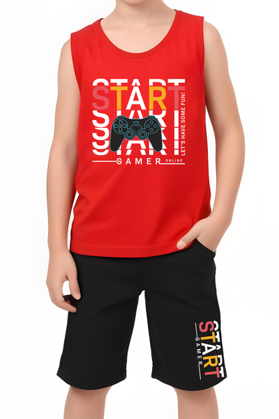 FYK KİDS Boy's Printed Zero Sleeve 06 Start Set Top-Bottom