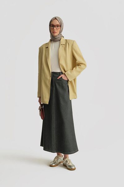 Armine Denim Skirt with Knitted Detail 25Yd9122 Anthracite