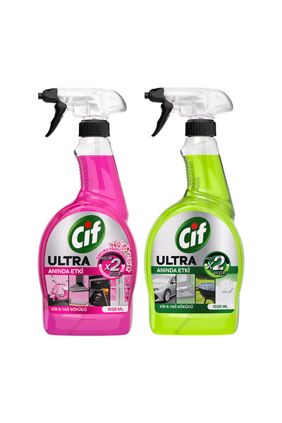 Cif Ultra Sprey Sakura Parfümlü 750 ml x1 + Cif Ultra Anında Etki Kir ve Yağ Çözücü 1025 ml x1