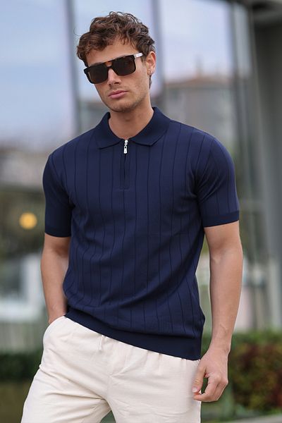 aziso Ανδρικό μπλουζάκι Polo Neck με μισό φερμουάρ