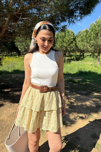 Seda Yalçın Atelier Yellow Lace Ruffle Skirt