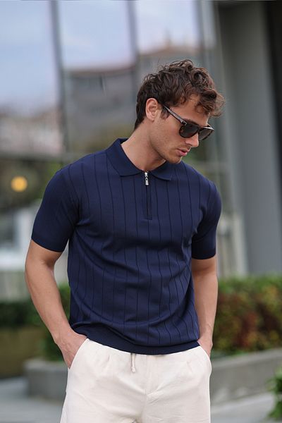 aziso Ανδρικό μπλουζάκι Polo Neck με μισό φερμουάρ
