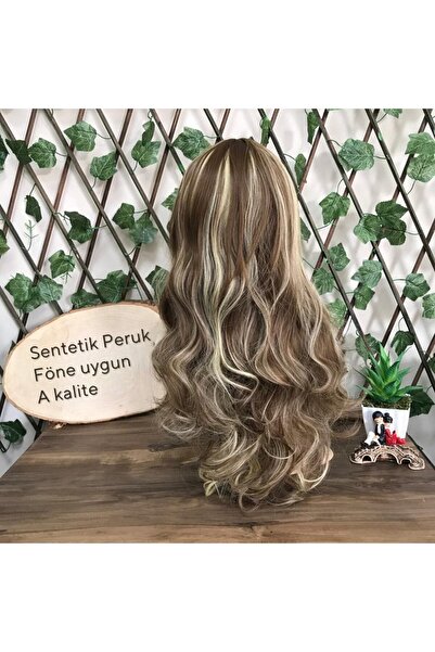 papatya peruk Kumral Röfleli Perçemli Dalgalı Uzun Sentetik Peruk