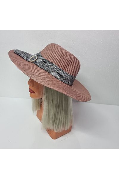 FashionForYou Celia Beach Hat With Two-tone Bandana, Pink, Sun Hat