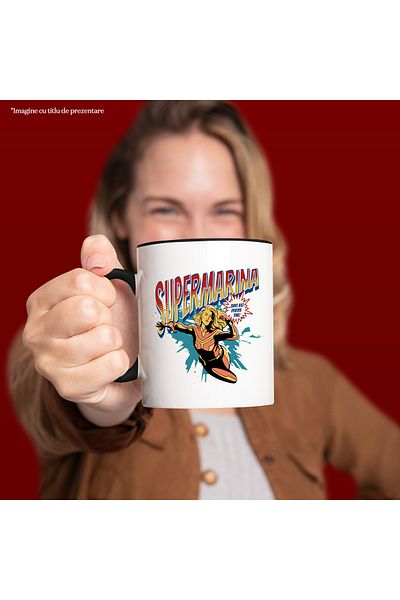 StoryGift Romania Super Marina Mug, Superhero I'm Here For You, 330ml, Ceramic with Black Handle, With ,STG