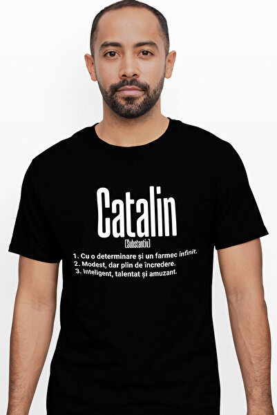 StoryGift Romania Tricou bărbătesc cu nume Catalin, Determinare, Modest, Inte...