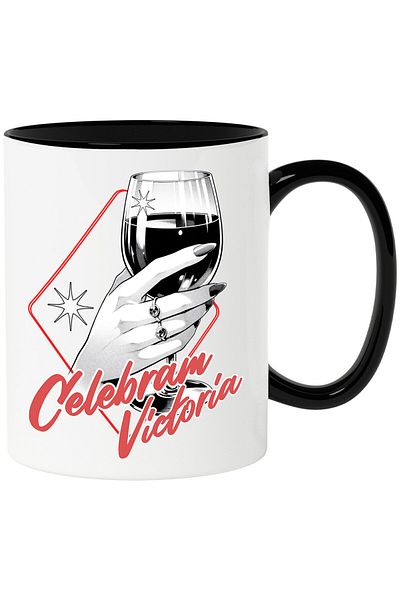 StoryGift Romania Mug with Wine Glass Woman's Hand Text Celebram Victoria, Ceramic, 330ML, with Hand, With, STG
