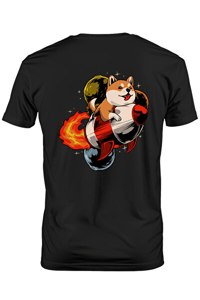 StoryGift Romania Tricou bărbătesc cu cățeluș, Shiba Inu, rachetă, foc, cu im...