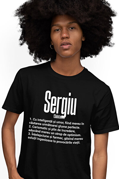 StoryGift Romania Tricou bărbătesc cu nume Sergiu, Inteligență, Umor, Carisma...