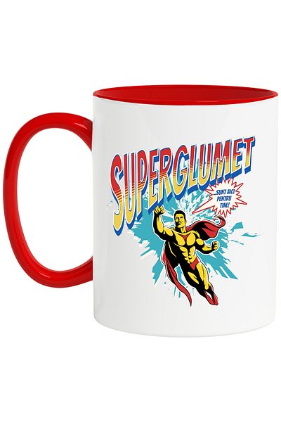StoryGift Romania Super Jokes Superhero I'm Here For You Mug, 330ml, Ceramic with Red Handle, With M,STG