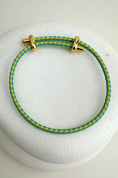 Modex Geometric Patterned Knitted Rope Steel Plate Detail Adjustable Bracelet