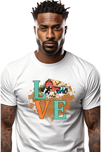 StoryGift Romania Tricou bărbătesc cu fermă și mesajul „dragoste”, animale, t...