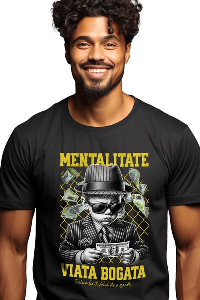StoryGift Romania Men's T-shirt Mentality, Rich Life - 500 Romanian Lei 100 A...