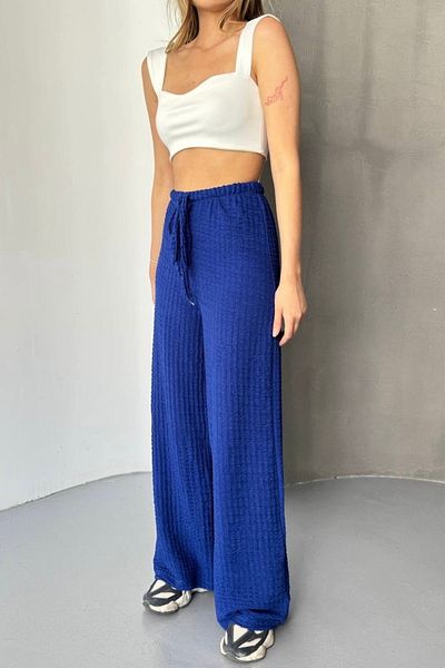 bb butik basic Wide Leg Trousers (Iron-Free Seersucker Fabric) Gf7770